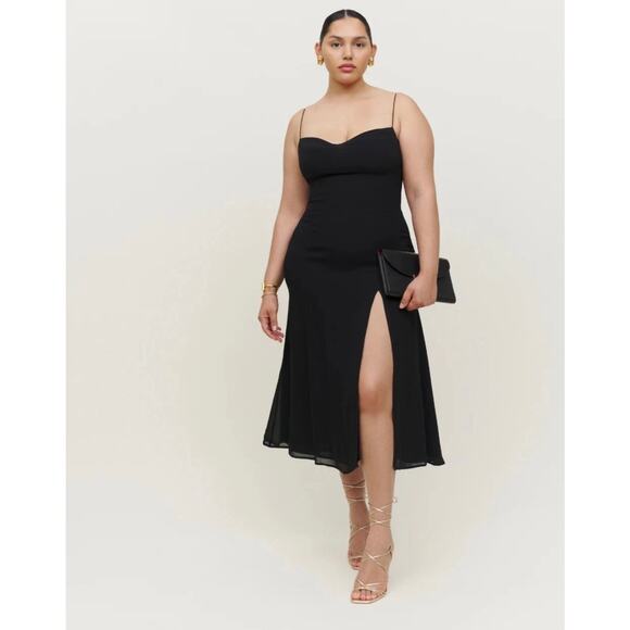 Reformation Dresses & Skirts - Black Spaghetti Strap Slit Midi Dress